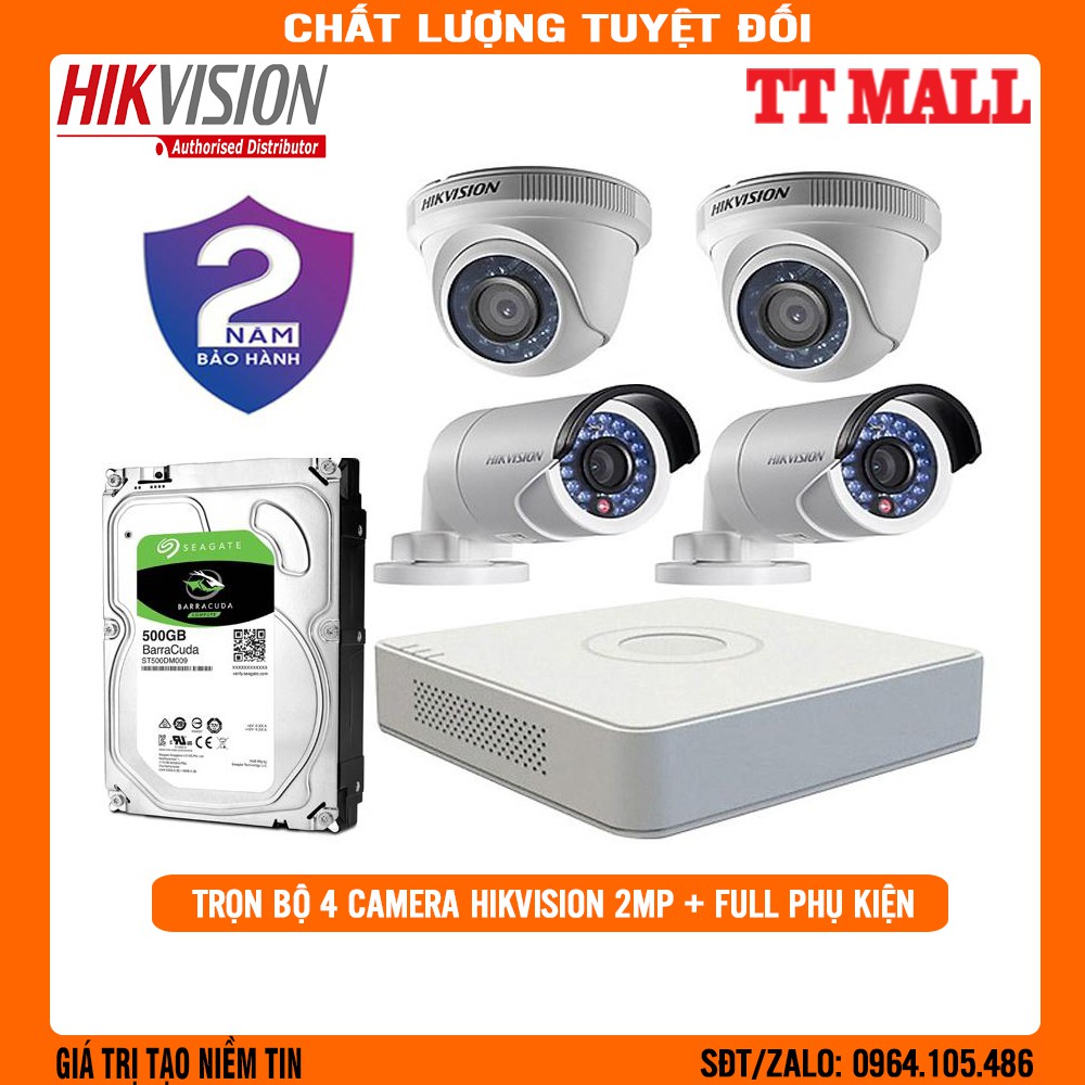 [Mã ELHAMS5 giảm 6% đơn 300K] TRỌN BỘ 4 MẮT CAMERA HIKVISION - ĐẦU 8 KÊNH