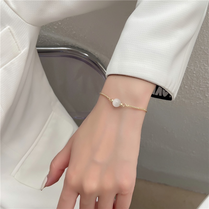 ✨✨Vòng Tay Đính Đá Opal Màu Dâu Dễ Thương Phong Cách Hàn Quốc Có Thể Điều Chỉnh Cho Nữ