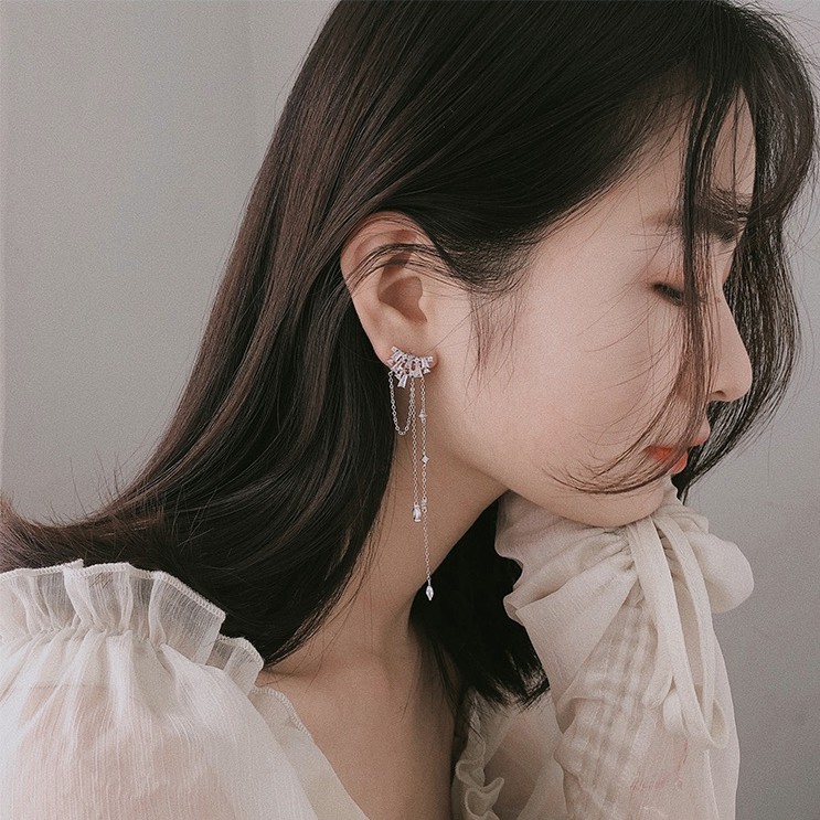 Bông Tai Dáng Dài Đính Đá Zircon Cao Cấp Thời Trang