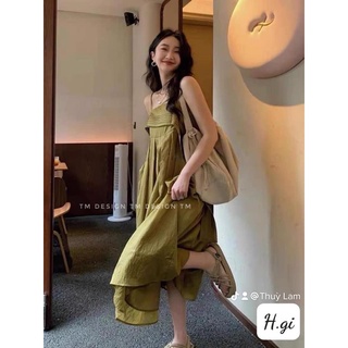 Đầm dây xanh rớt vai🤍