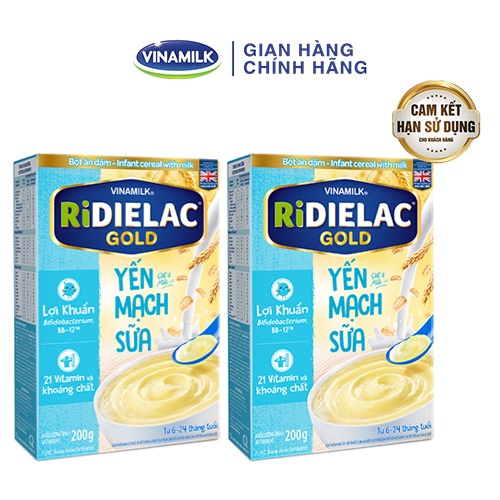 Combo 2 Bột Ăn Dặm Ridielac Gold Yến Mạch Sữa - Hộp Giấy 200g