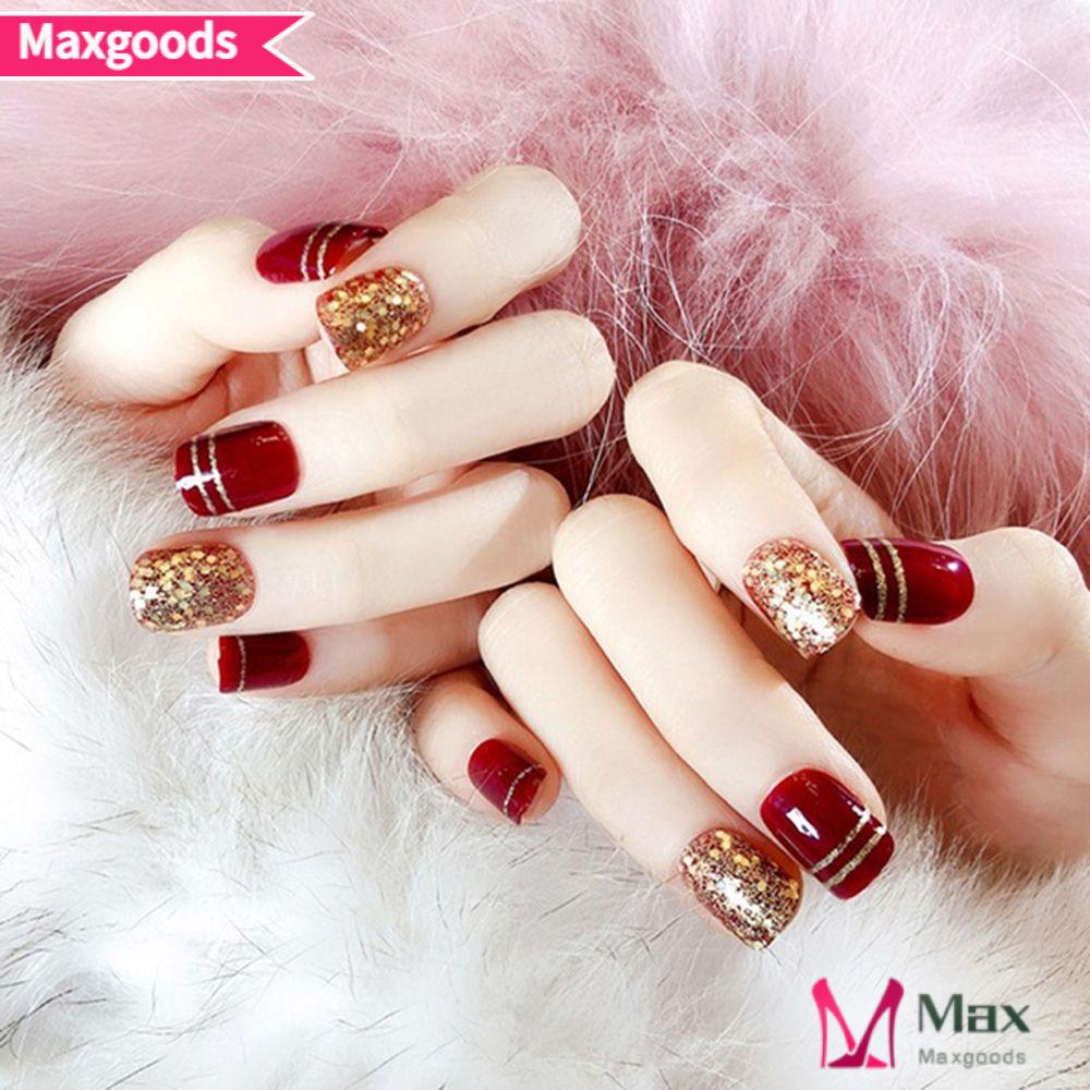 Bộ 24 Móng Tay Giả Màu Đỏ Rượu Vang Thời Trang