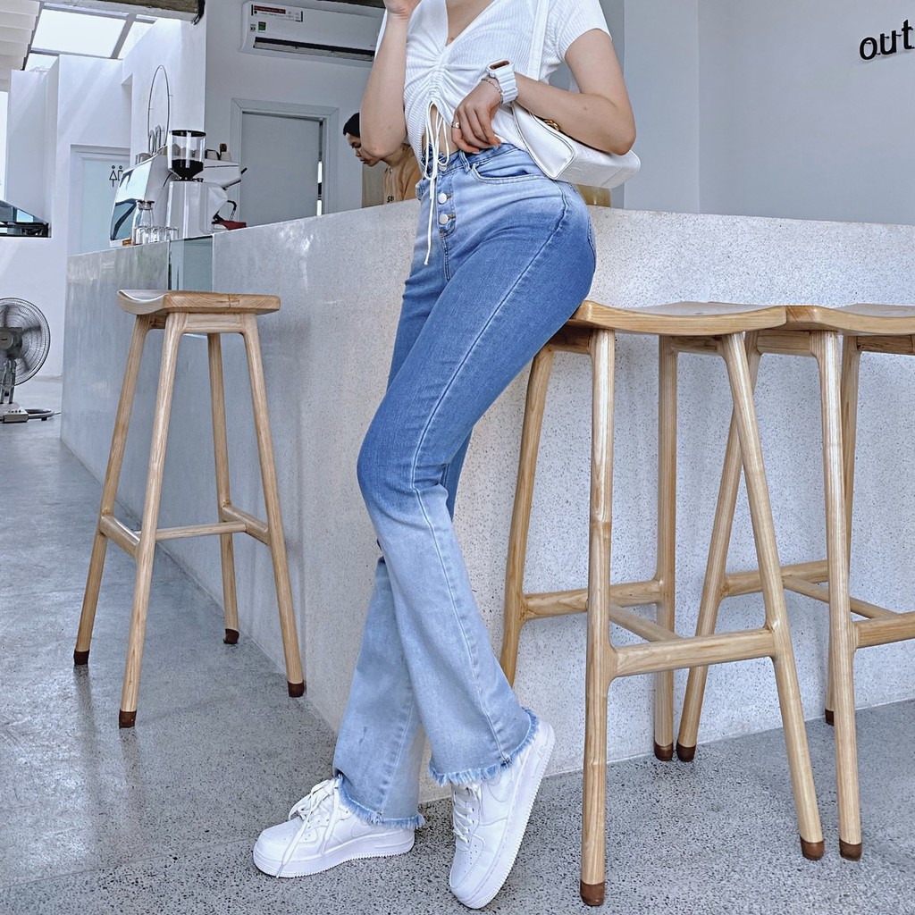 [Mã BMBAU50 giảm 50K đơn 150K] Quần Skinny Nữ Ruxy Ống Loe Loang Màu Xanh
