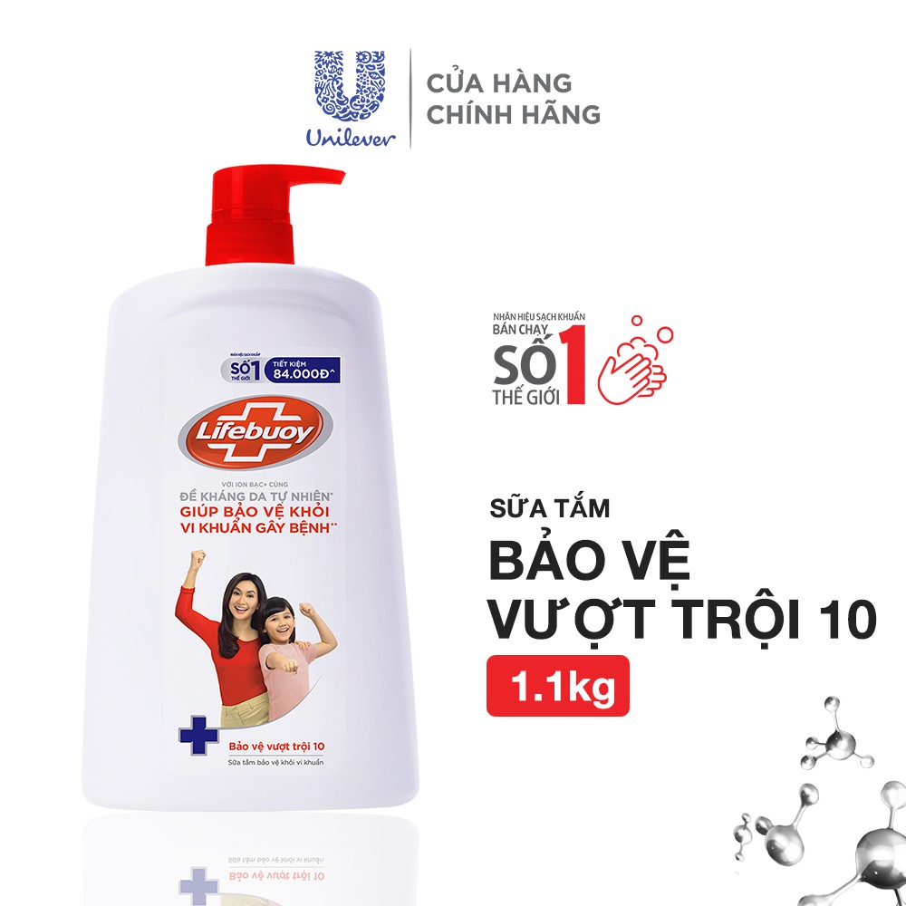 Sữa tắm Lifebuoy 1,1kg  giúp bảo vệ khỏi 99.9% vi khuẩn và ngăn ngừa vi khuẩn lây lan trên da tốt nhất