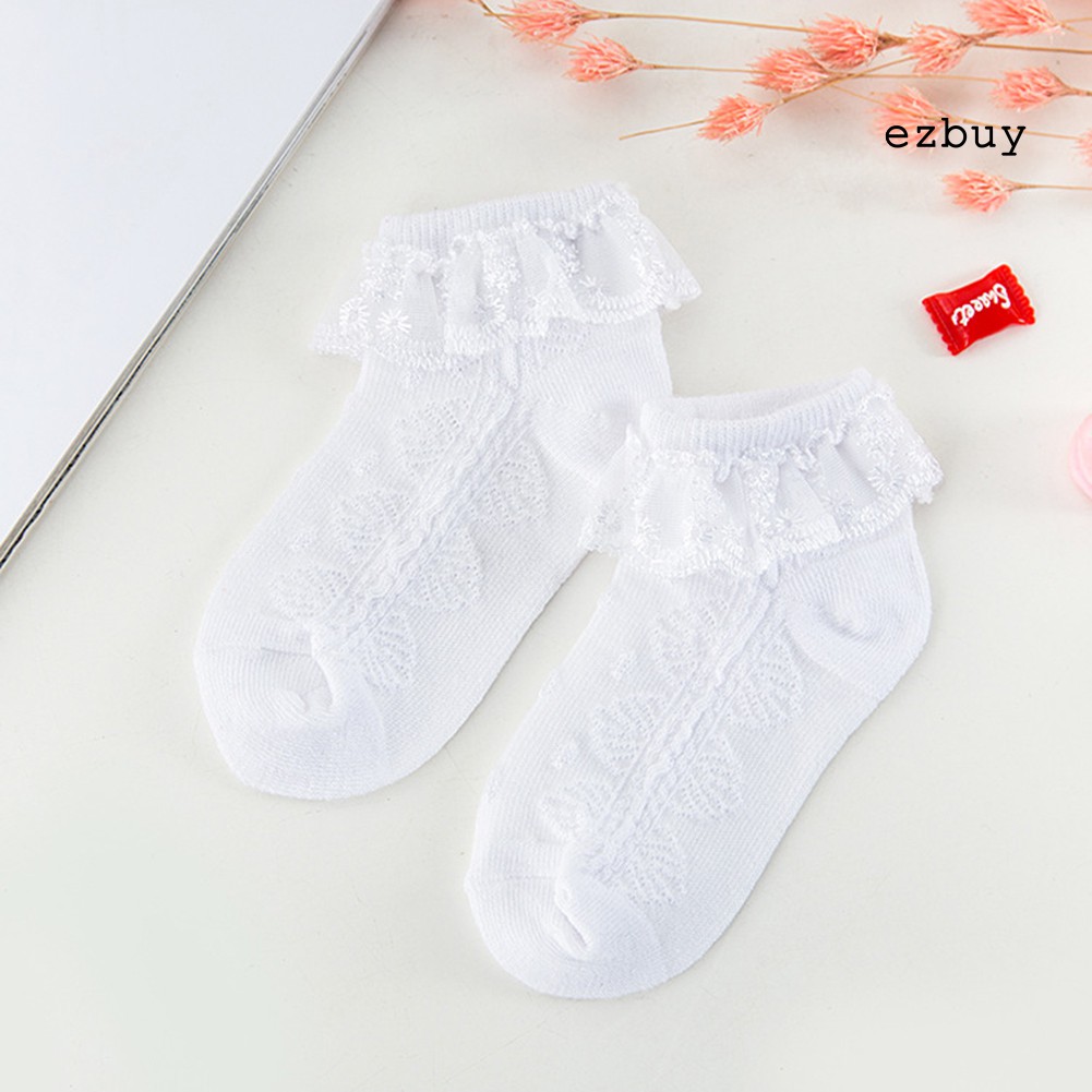 Tất Cotton Phối Ren Thoáng Khí Màu Trơn Dễ Thương Cho Bé Gái