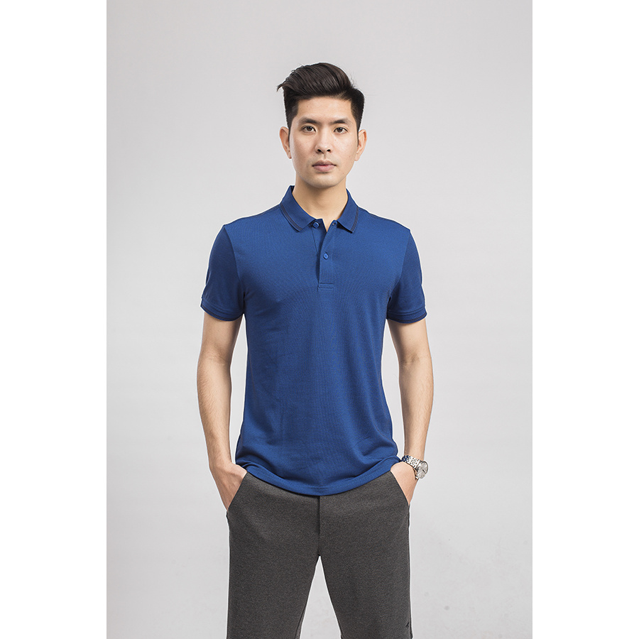 Áo Thun Nam Tay Ngắn Có Cổ Aristino APS021S9 Màu Xanh Tím Than Mắt Chim Kiểu Dáng Slim Fit Chất Liệu Cupro