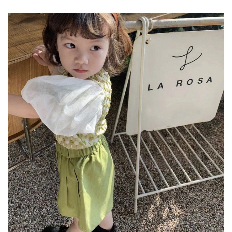 Bộ Áo Tay Phồng + Quần Short Thời Trang Mùa Hè Hàn Quốc Cho Bé Gái