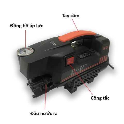 Máy rửa xe áp lực cao 200bar công suất 1800w chính hãng Etop XHT2B - Đi kèm bộ súng dây phun 15m