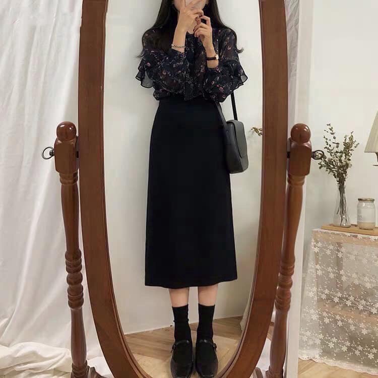 Chân váy midi dáng A suông dài màu đen/be | Shopee Việt Nam