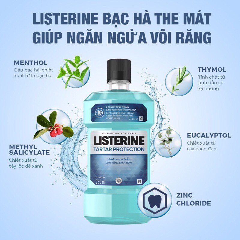 Nước súc miệng ngăn ngừa mảng bám Listerine Tartar Protection 750ml