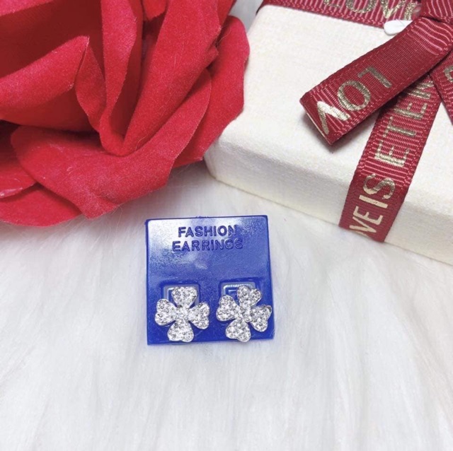 Khuyên tai Nmj cỏ 4 lá may mắn + tặng kèm hộp