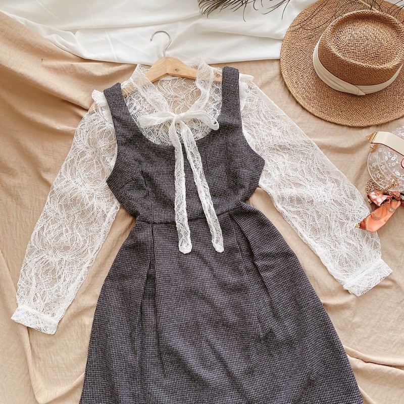 SET ĐẦM DẠ ÁO REN |hình thật chụp trải sàn|