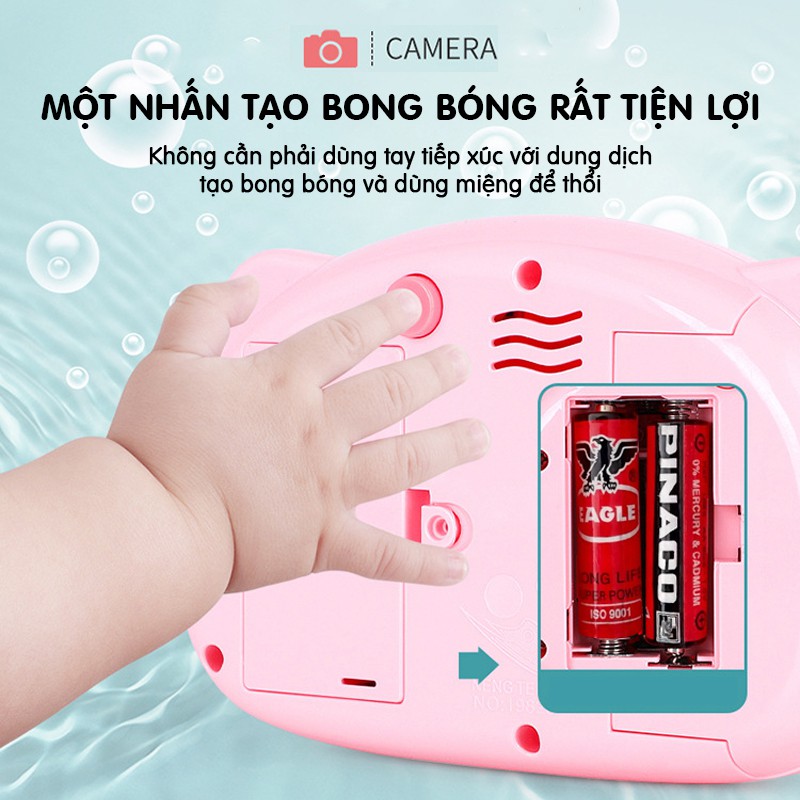 Đồ chơi tự động thổi bong bóng tạo hình máy chụp ảnh chú heo dễ thương, có âm nhạc và ánh sáng, rất đẹp mắt và thú vị