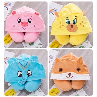 Gối kê cổ chữ U có nón trùm đầu hình động vật ngộ nghĩnh