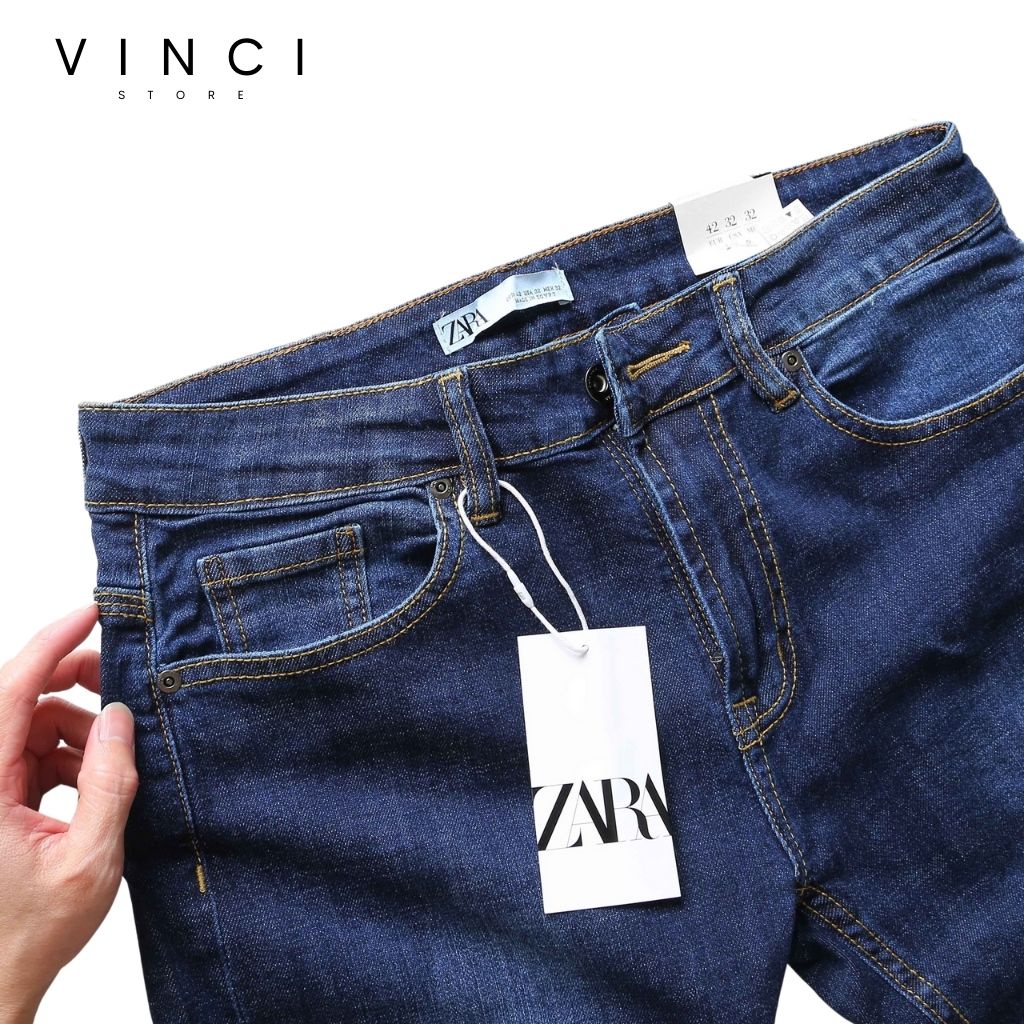 Quần Jean Nam  ZR xanh trơn slim fit ống côn co dãn vnxk | BigBuy360 - bigbuy360.vn