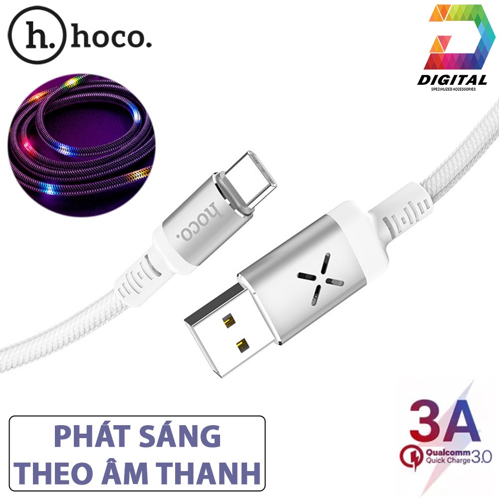 Cáp Sạc Nhanh Hoco U63 Cổng Type C Chính Hãng Phát Sáng Theo Nhạc