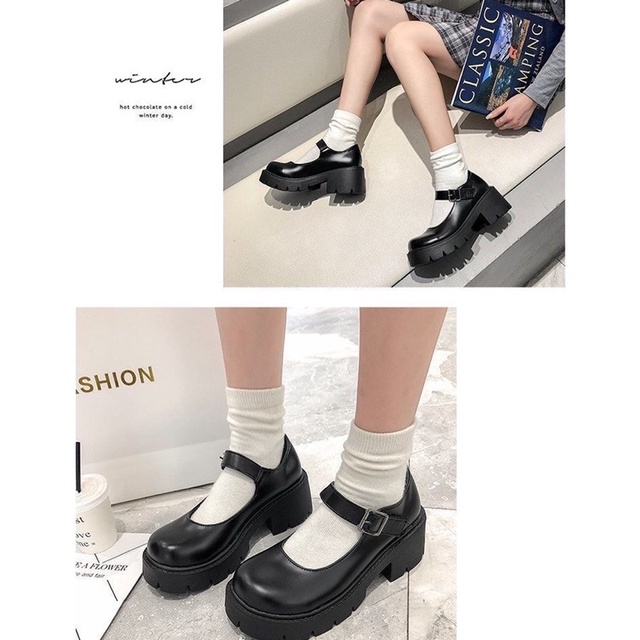 giày JK lolita nữ ulzzang đế cao Vintage dây cài phong cách học sinh sinh viên Nhật bản lolita