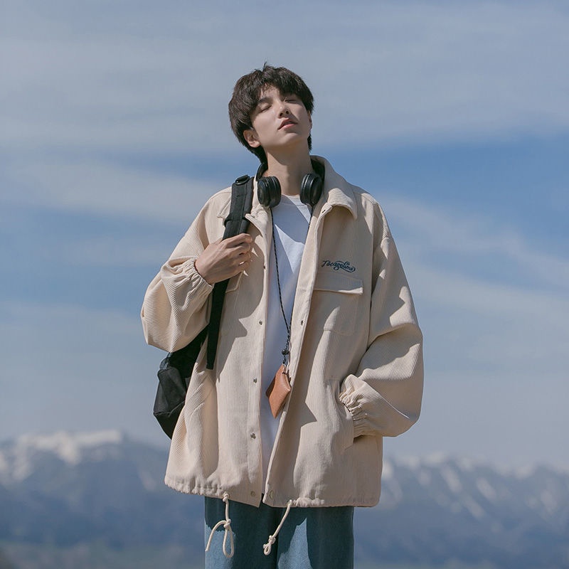 Áo khoác nhung tăm dáng rộng phong cách thời trang vintage Nhật Bản áo khoác nam