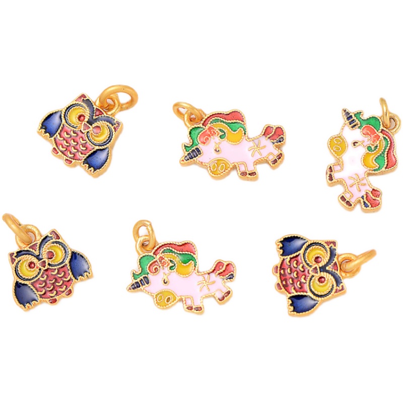 Mặt Dây Chuyền Hình Cú Mèo/Kỳ Lân Màu Vàng 18K Nhám diy