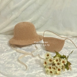 Set túi mũ bằng sợi thô cho bé