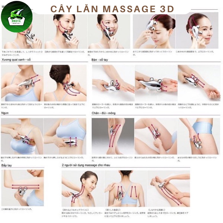 Cây Lăn Mát Xa  Mặt 3D Giúp Thon Gọn Nâng Cơ Mặt Rikota NLCLMX3D