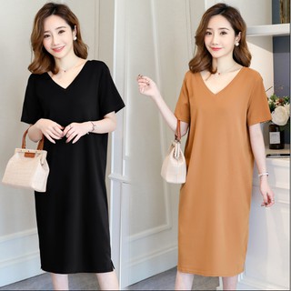 Đ 61 đầm bầu cổ v dáng dài chất cotton co dãn