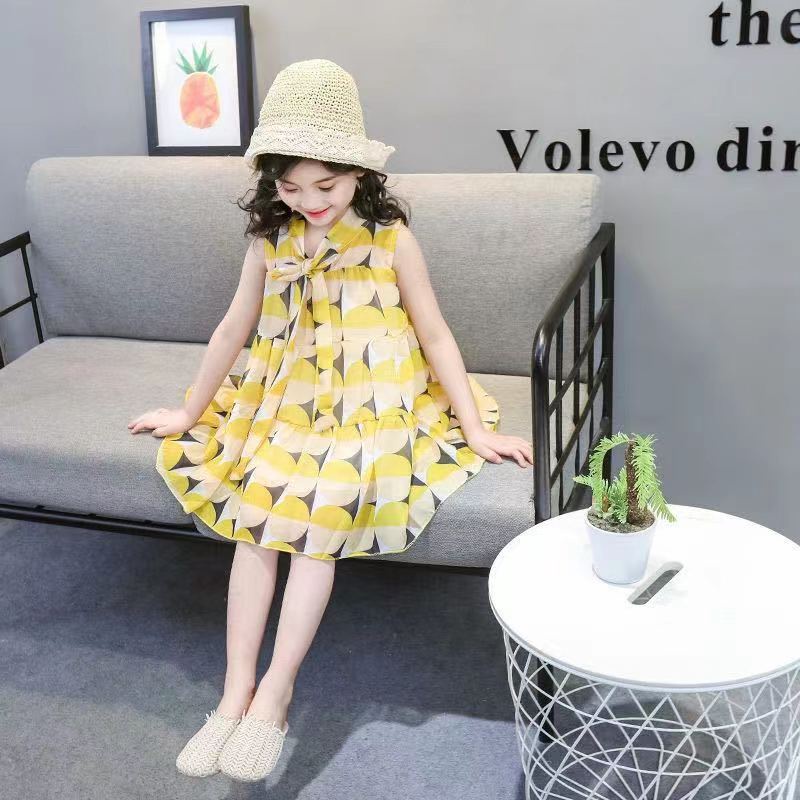110-160cm Bé gái Đầm voan hoa Midi cho 3-13 tuổi