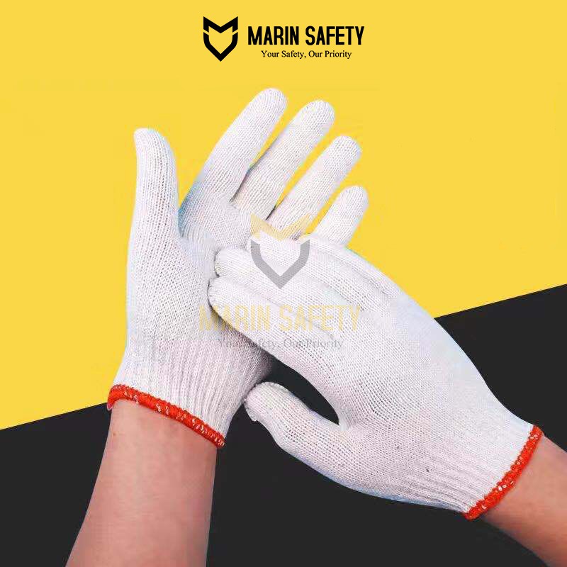 Găng tay bảo hộ lao động găng tay làm vườn chất liệu vải sợi len polyester màu trắng (1 đôi) viền đỏ, vàng ngẫu nhiên