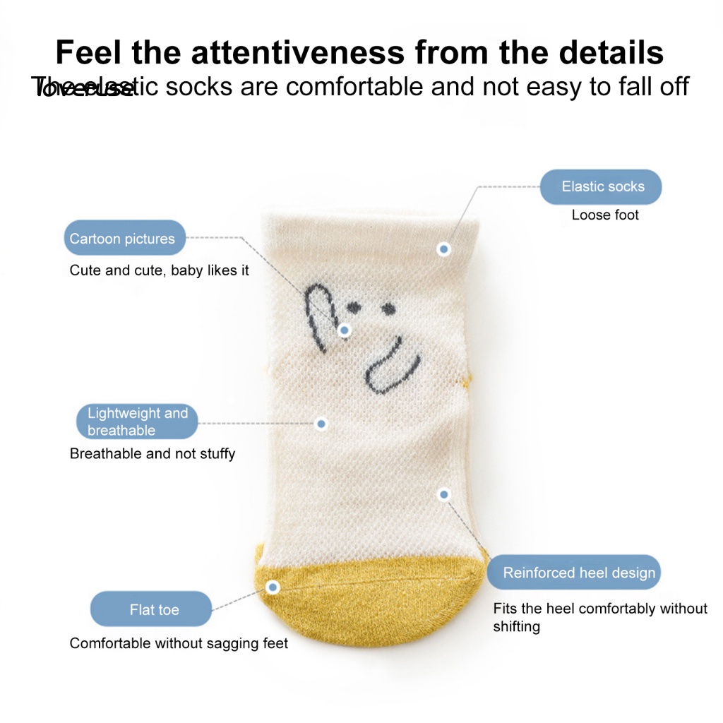 Set 3 Đôi Tất Chống Trượt Thoáng Khí In Họa Tiết Xinh Xắn Cho Bé