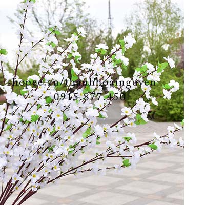 [4 màu] Cành hoa đào lụa decor trang trí tết ( nhánh hoa đào giả hoa nhựa )