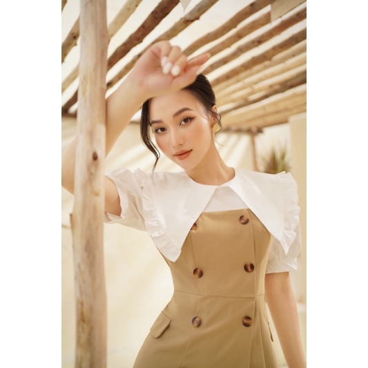 LIIN - Váy kaki phối tay trắng | BigBuy360 - bigbuy360.vn