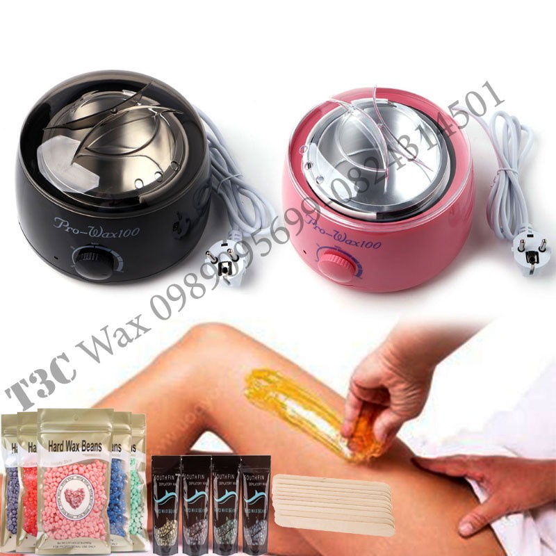 Nồi nấu sáp wax lông pro wax 100 màu hồng siêu dễ thương + Que gỗ wax