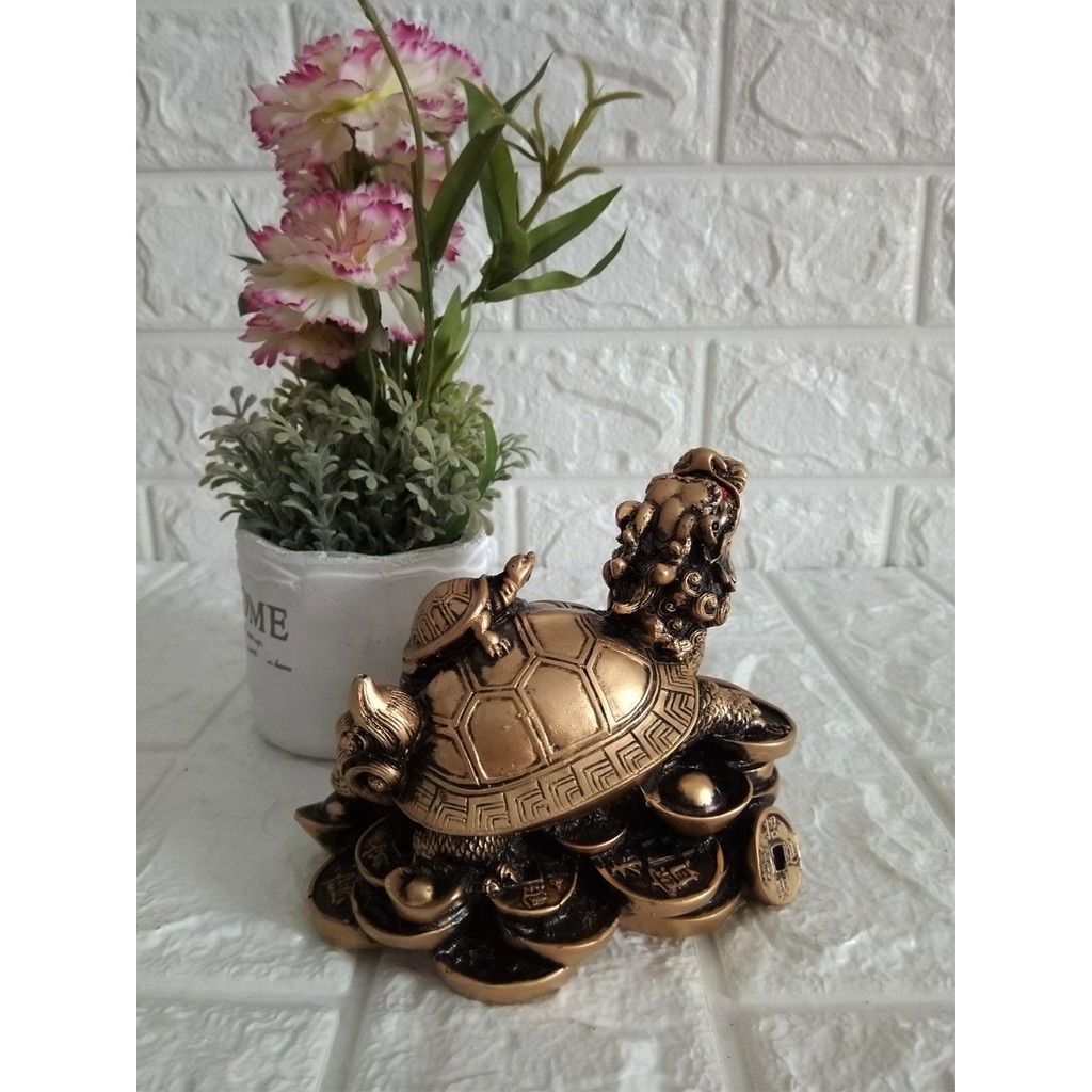 Tượng Long Quy đại phát đá poly nhũ đồng LQD01