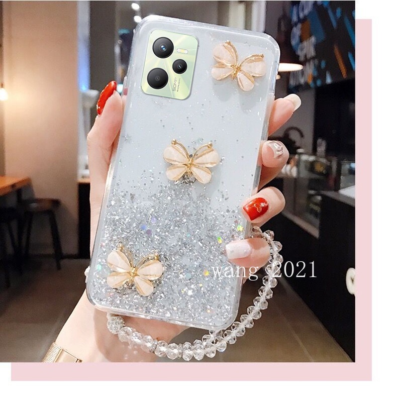 Ốp Điện Thoại Dẻo Trong Suốt Họa Tiết Bươm Bướm Nhiều Màu Kèm Dây Đeo Cho Realme C35 / 9 Pro + / 9Pro / 9i