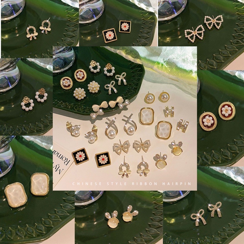 Bông Tai Mạ Bạc 925 Hình Hoa Đính Ngọc Trai Thanh Lịch Thời Trang Phong Cách Hàn Quốc