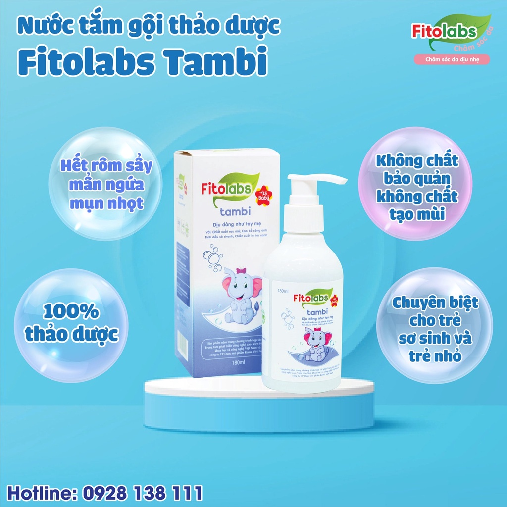 Sữa tắm Gội Thảo Dược Fitolabs Tambi Giúp Làm Sạch Da, Duy Trì Độ Ẩm Tự Nhiên cho bé Chai 180ml