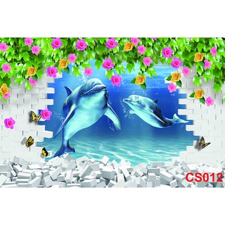 🐬Tranh dán tường 3D cá voi cho bé🐬