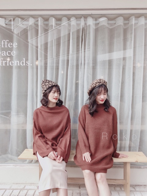 ÁO LEN NÂU CỔ CAO - ÁO VÁY LEN NÂU CỔ CAO