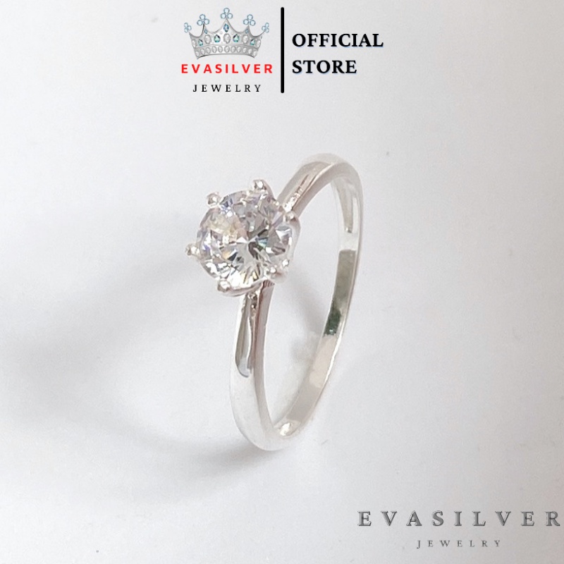 Nhẫn bạc ta đính đá Evasilver, nhẫn bạc 6 chấu sang trọng quý phái - Trang sức bạc Evasilver