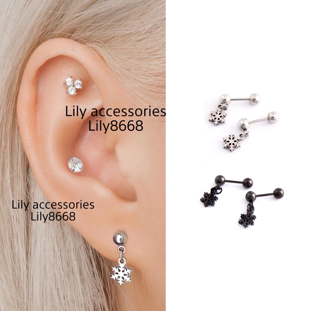 Snowflake Earring khuyên tai titan hoa tuyết nhỏ không gỉ không đen không dị ứng (nút bi vặn)