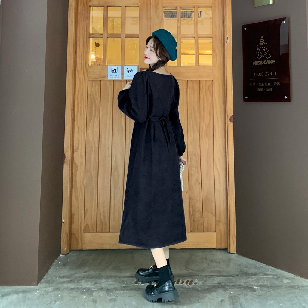Đầm midi SUXI dáng chữ A dài tay thời trang mùa thu dành cho nữ có cỡ lớn