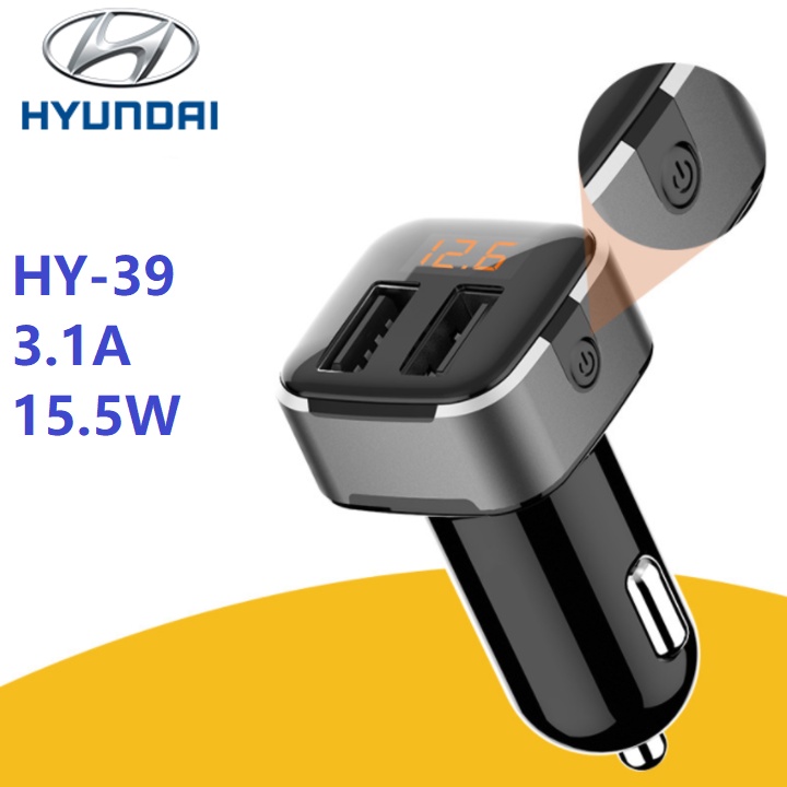 Bộ chia tẩu sạc ô tô Hyundai HY-39, tích hợp 2 cổng USB, 15.5W, 3.1A, Hyundai car charger