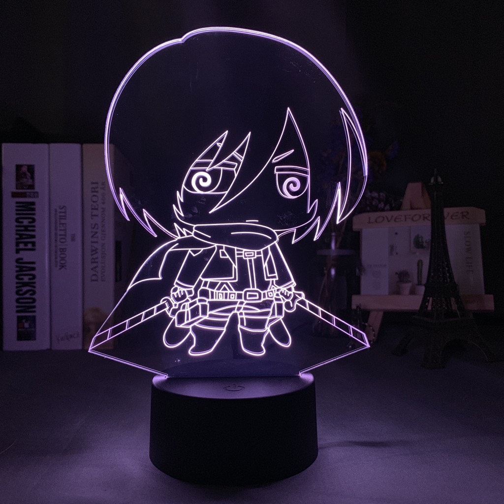 3d Illusion Lamp Attack on Titan Nightlight for Bedroom Decor Mikasa Ackerman Figure LED Table Lamp Birthday Gift for Photo Private Custom