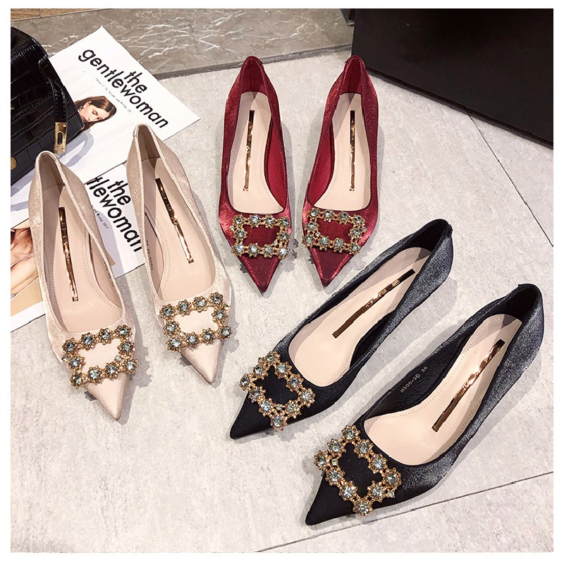 Giày Cao Gót Mũi Nhọn Màu Đỏ Thời Trang Xuân Mới 2022 Cho Cô Dâu