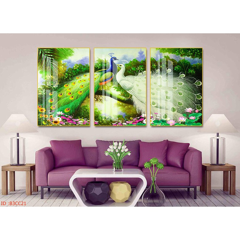 Tranh chim công - Tranh treo tường in UV - Tranh treo phòng khách (có tráng gương bóng) | BigBuy360 - bigbuy360.vn