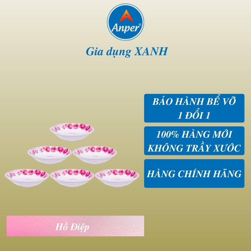 Bộ 6 Bát Chén Chấm Loe (8.5cm) Anper Nhựa Kiểu Nhật Hàn Cứng Cao Cấp An Toàn Sang Trọng, Dùng Gia Đình Và Nhà Hàng