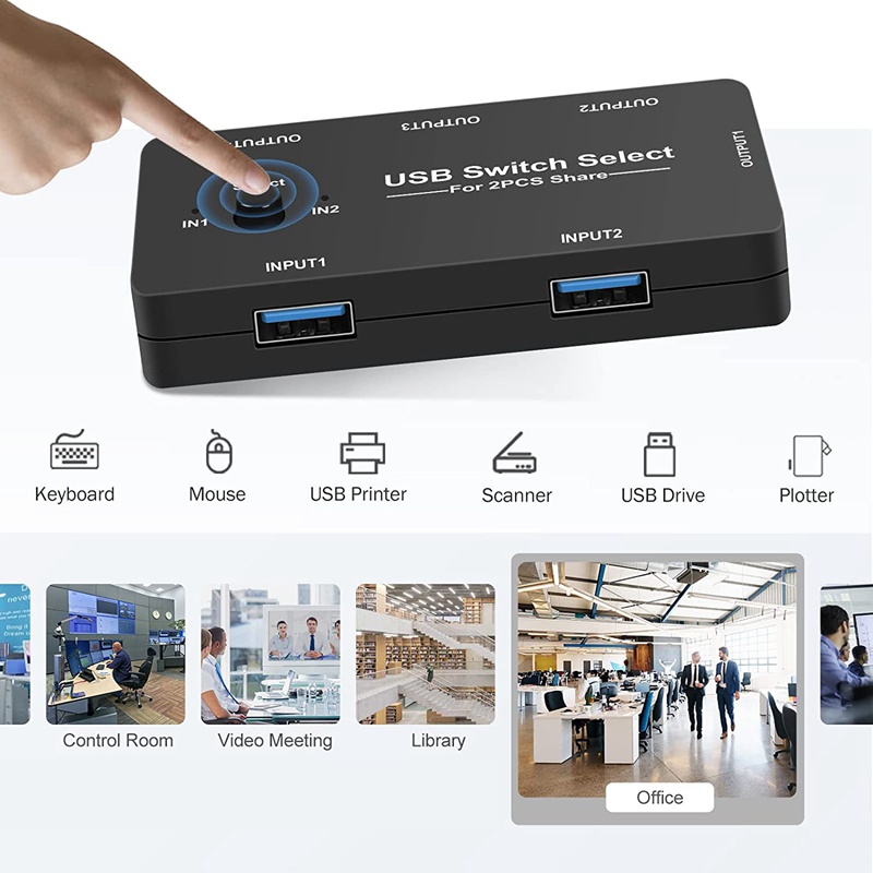Bộ Chia 2 Cổng USB KVM Kèm 4 Cổng USB 2.0 Và Công Tắc Một Nút Tiện Dụng