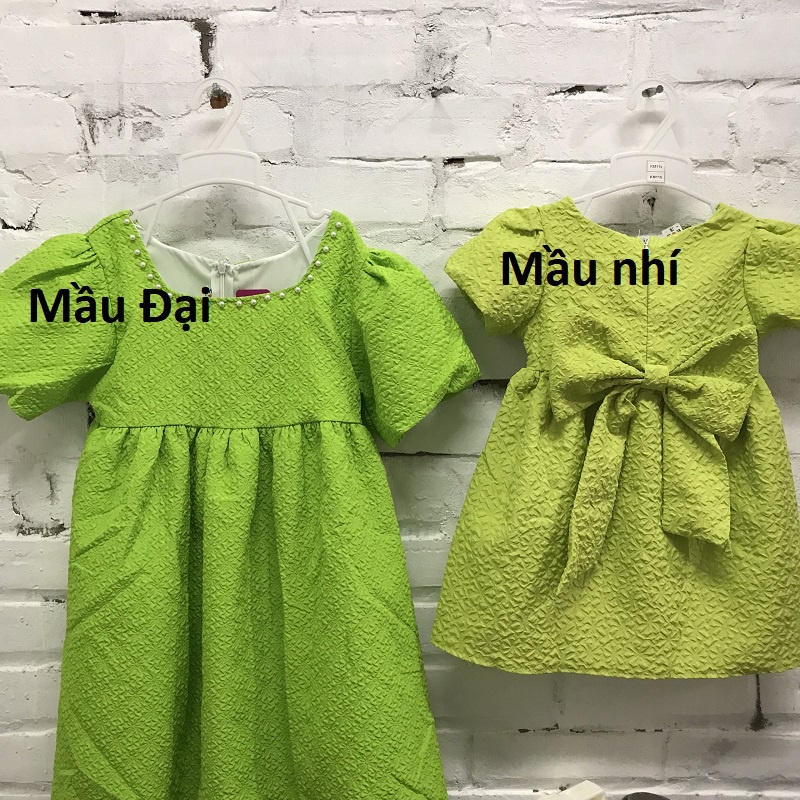 Váy bé gái đũi xốp nhăn hoặc váy ren mầu xanh nơ lưng bản to 8-36kg XHN999