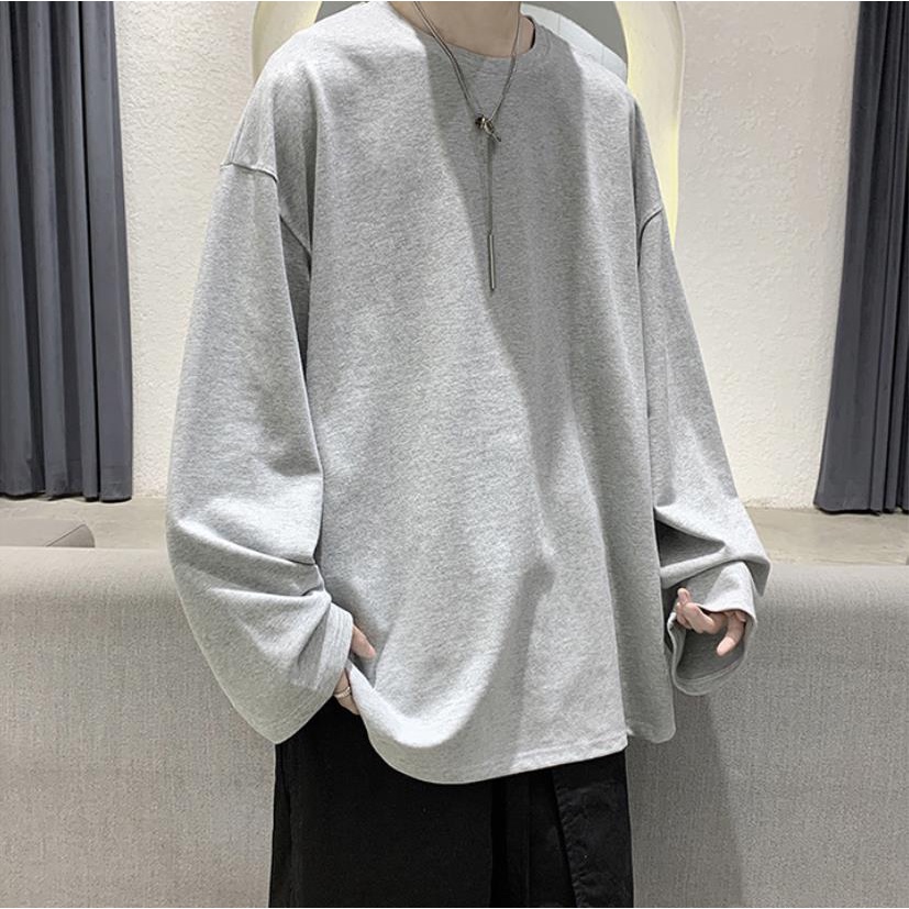 Áo thun tay dài cổ tròn dáng rộng phong cách Nhật Bản size lớn M-5XL cho nam