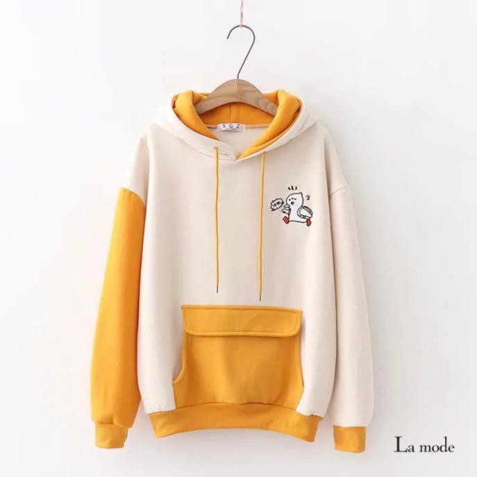 Áo Hoodie Nữ Hình Con Vịt Dễ Thương Vải Nỉ Bông Phối Túi Hộp - Villain